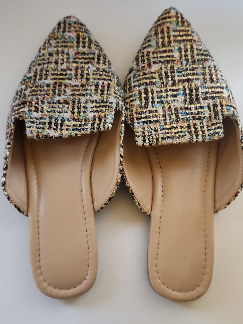 Woven Fabric Pointed-Toe Women’s Slip-On Muticolored Mules